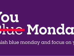 You Monday logo, banish blue Monday and focus on you. The logo has a line through Blue, with the word you above it so it says You Monday instead of Blue Monday.