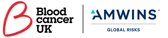 The logos of Blood Cancer UK and Amwins combined