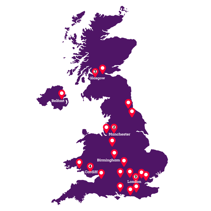 Healthcare professional advisory panel locations on a UK map
