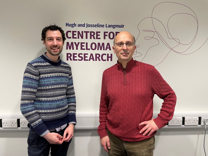 Researchers Professor Anastasios Karadimitris and Dr Nick Crump stood side by side smiling