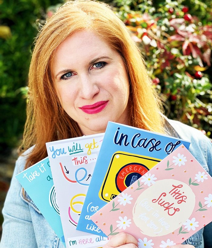 Vicky Yorke holds her new empathy card designs