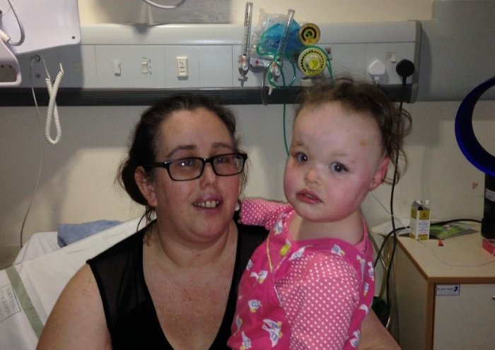 Emily and her daughter Phoebe in hospital