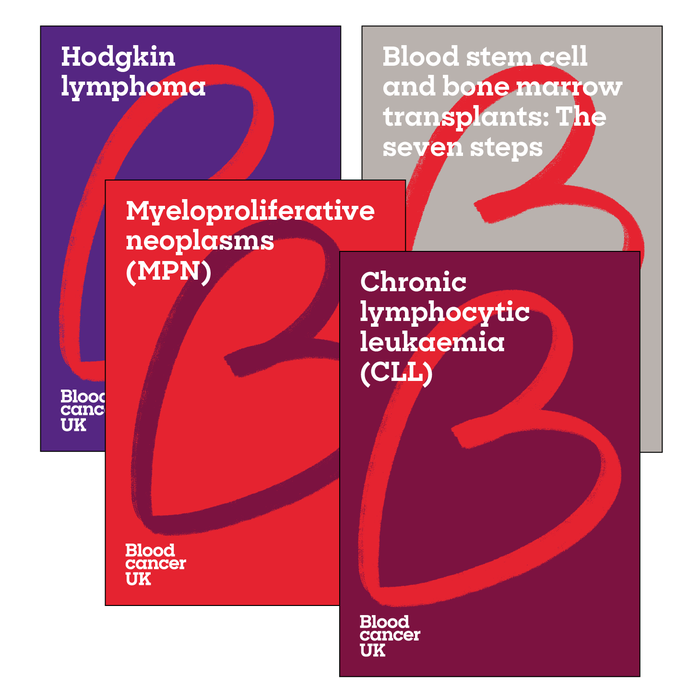 A graphic collection of covers of Blood Cancer UK patient information.