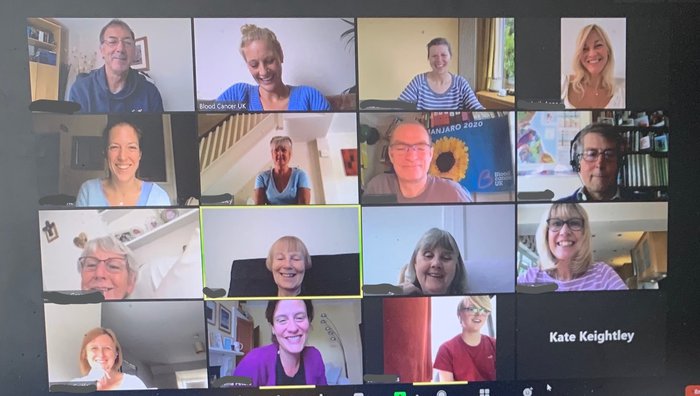 A screenshot showing 15 people from Blood Cancer UK's staff on a zoom call.