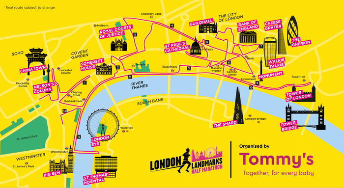 London Landmarks Half Marathon 2024 route map