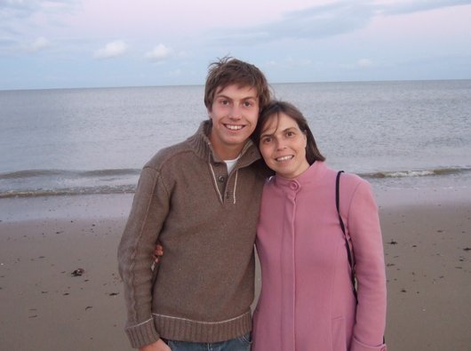 Gisa and her son Matthew on a beach