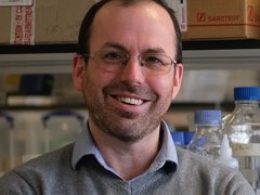 Headshot of Professor David Kent in the lab smiling.