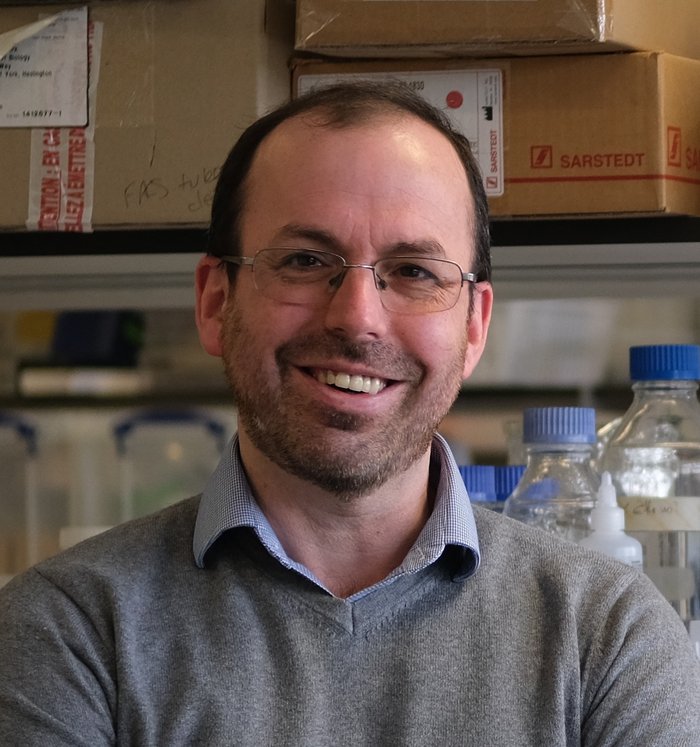 Headshot of Professor David Kent in the lab smiling.