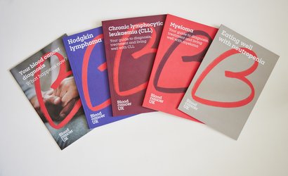 A selection of Blood Cancer UK information booklets, in a range of colours