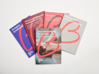 A selection of Blood Cancer UK health information booklets in different colours