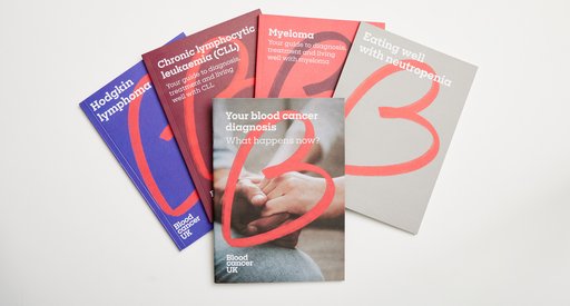 A selection of Blood Cancer UK health information booklets in different colours