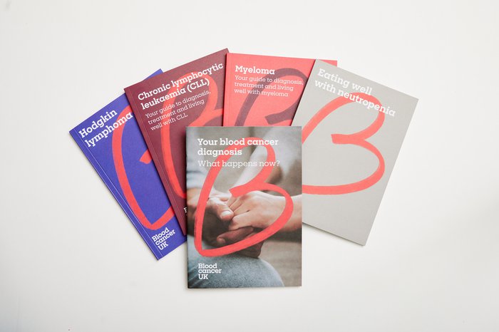 A selection of Blood Cancer UK health information booklets in different colours