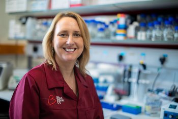 Professor Michelle West in a Blood Cancer UK lab coat