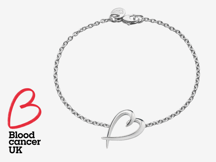 Shaun Leane's Hook Heart pendant, next to Blood Cancer UK's logo