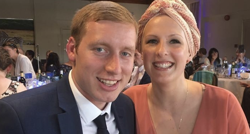 Bianca, who was diagnosed with Hodgkin lymphoma, with her husband at a public function.