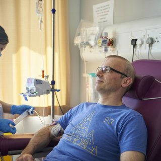 A man having chemotherapy in hospital