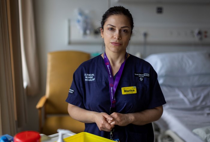 Marisa works on the cancer ward a Barts Hospital, London